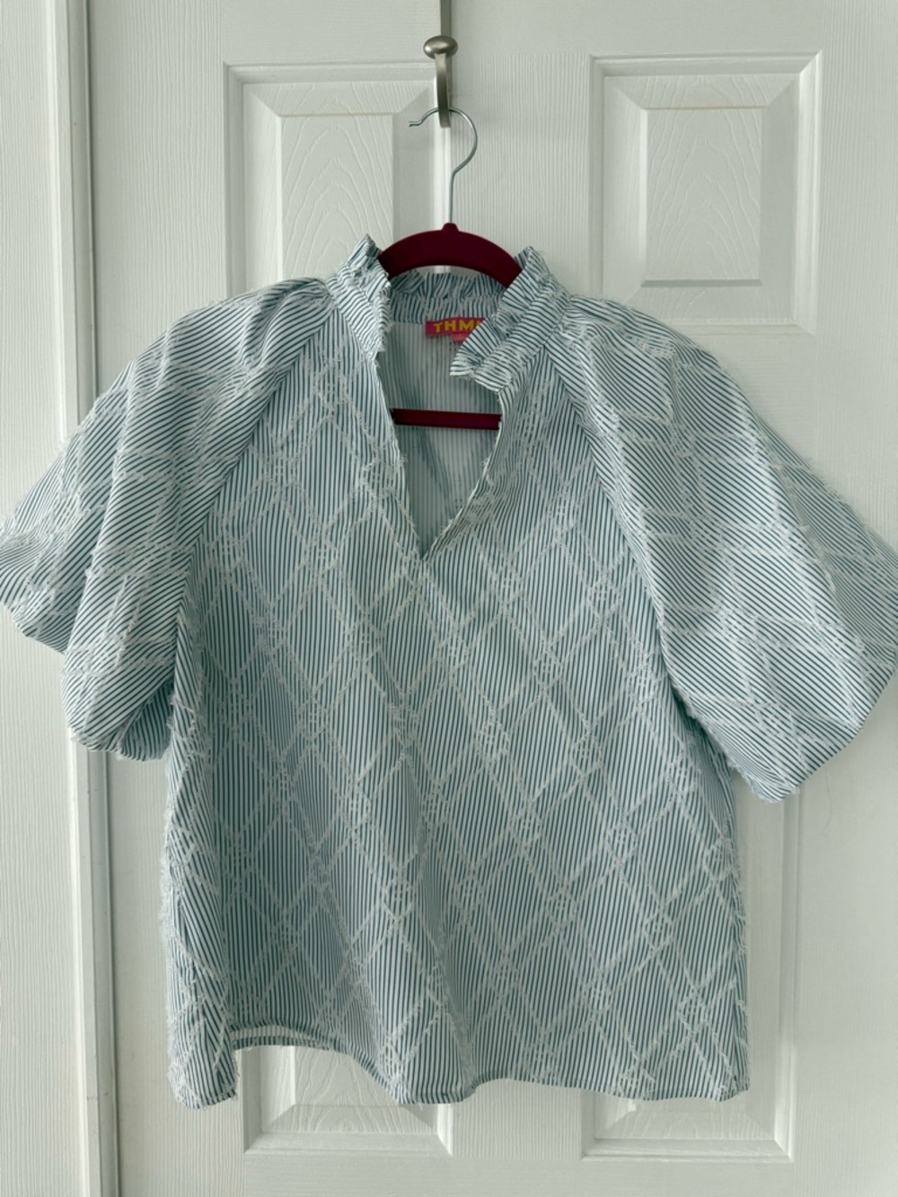 THML Light Blue Striped Puff-Sleeve Shirt